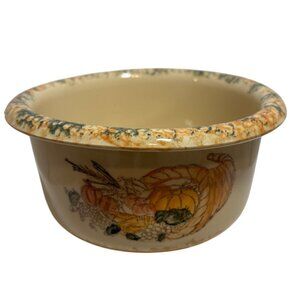 Autumn Harvest Fruit Bowl Crock Vintage Ceramic With Cornucopia Design 5.5"